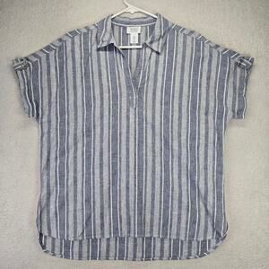 Sigrid Olsen Shirt Womens L Short Sleeve Linen Blend Pullover Stripes